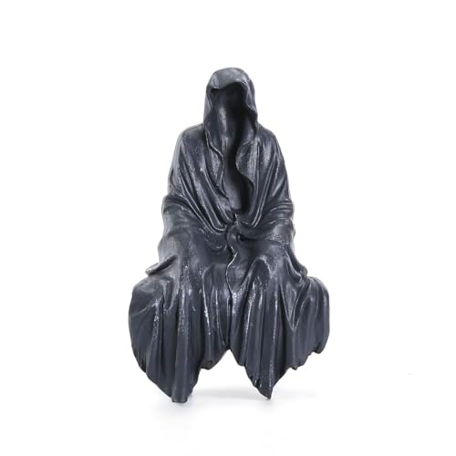 Joogour Mysterious Black Robe Grim Reaper Statue - Gothic Spooky Decor for Garden or Bookshelf - 5.9 inch Resin Figurine - Perfect Horror & Halloween Decor.