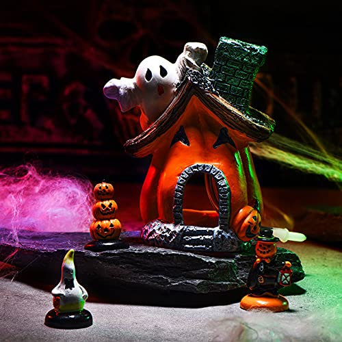 Blulu 4 Pieces Halloween Figurine Decorations Resin Stone Halloween Figurines Set Gravestone Pumpkin Statue for Resin Crafts Desktop Fish Tank Ornament Halloween Decor (Rich Style)
