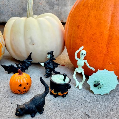 Safari Ltd. Glow-in-the-Dark Halloween Toob - Mini Figures: Bat, Cat, Skeleton, Ghost, Witch, Cauldron, Spider, Pumpkin - Educational Toy Figures For Boys, Girls & Kids Ages 3+