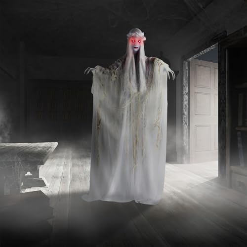 Haunted Hill Farm Life-Size Scary Ghost Bride, Halloween Animatronic with Touch Activated Lights and Sound, Battery Operated Indoor or Covered Outdoor Halloween Decorations, Creepy Halloween Prop