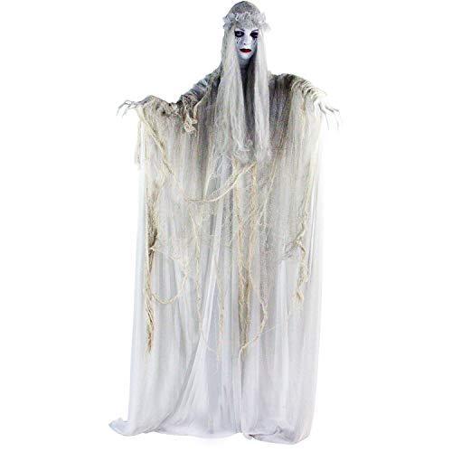 Haunted Hill Farm Life-Size Scary Ghost Bride, Halloween Animatronic with Touch Activated Lights and Sound, Battery Operated Indoor or Covered Outdoor Halloween Decorations, Creepy Halloween Prop