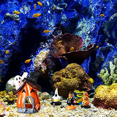 Blulu 4 Pieces Halloween Figurine Decorations Resin Stone Halloween Figurines Set Gravestone Pumpkin Statue for Resin Crafts Desktop Fish Tank Ornament Halloween Decor (Rich Style)