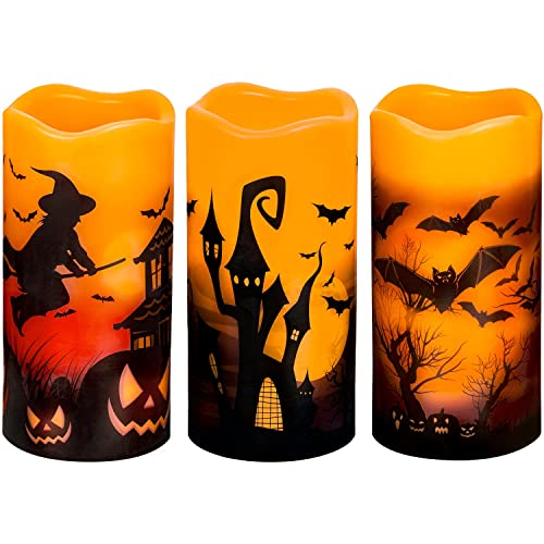 Halloween Flameless Flickering Candles with Timer – 3 Pack