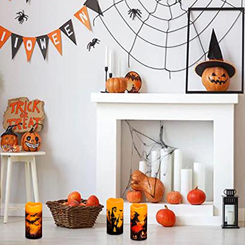 Halloween Flameless Flickering Candles with Timer – 3 Pack