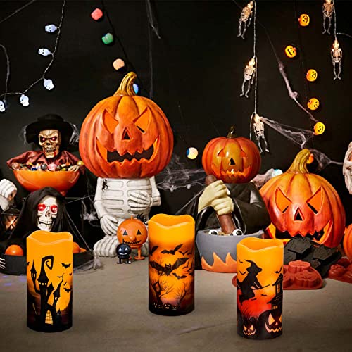 Halloween Flameless Flickering Candles with Timer – 3 Pack
