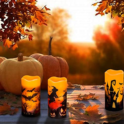 Halloween Flameless Flickering Candles with Timer – 3 Pack