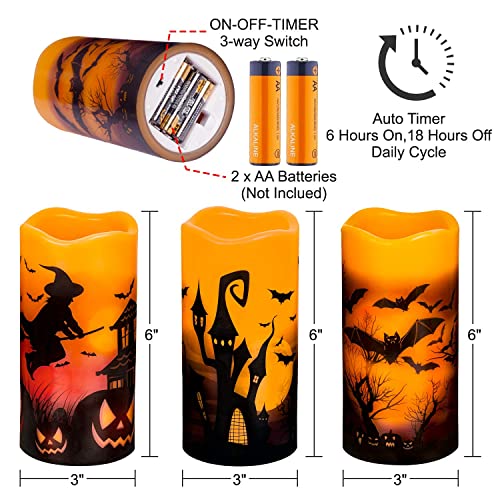 Halloween Flameless Flickering Candles with Timer – 3 Pack