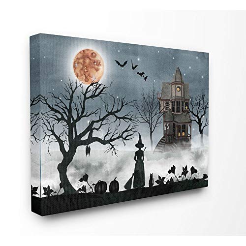 Witch Silhouette Full Moon Haunted House Canvas Art