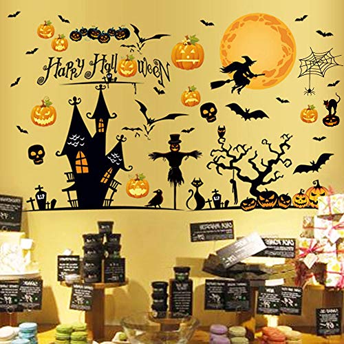 Spooky Halloween Wall Stickers: Witch, Bats & Pumpkin