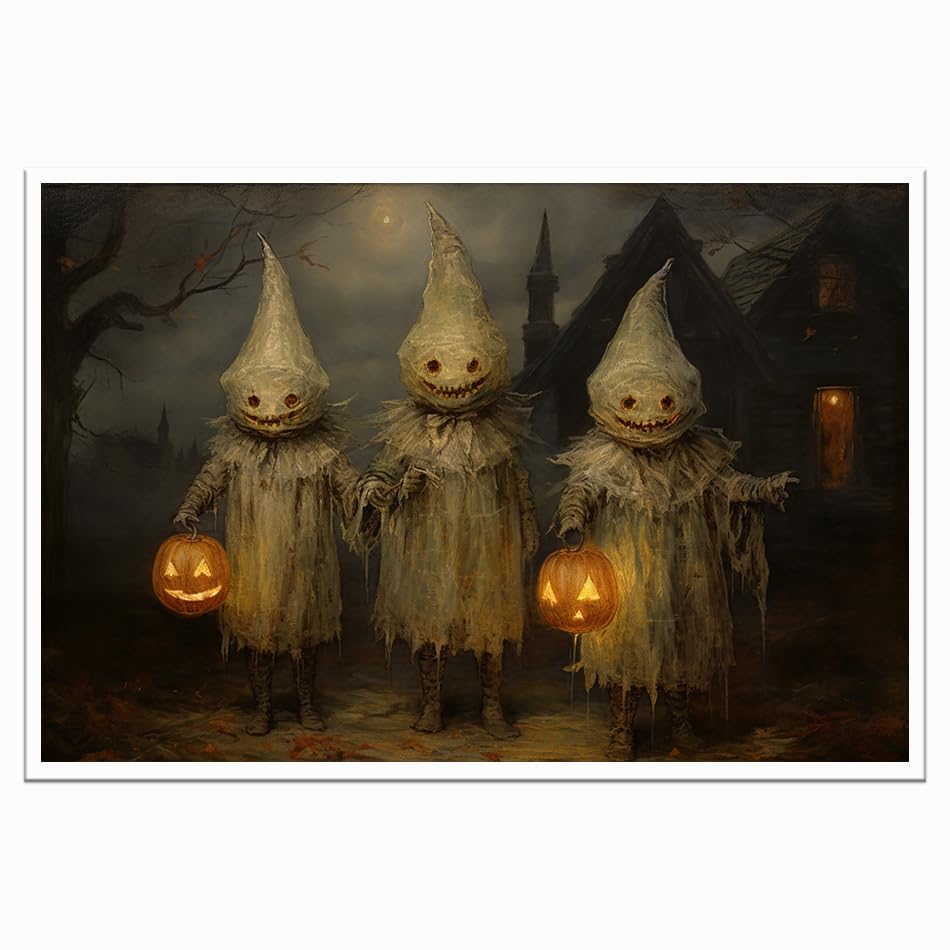 Vintage Halloween Canvas Art: Scarecrow & Pumpkin Decor