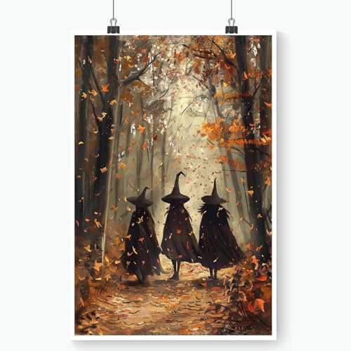 Vintage Three Witches Canvas Print - Halloween Decor
