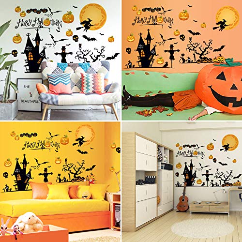 Spooky Halloween Wall Stickers: Witch, Bats & Pumpkin