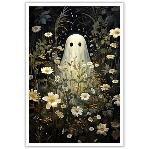 Floral Ghost Halloween Canvas Wall Art Print