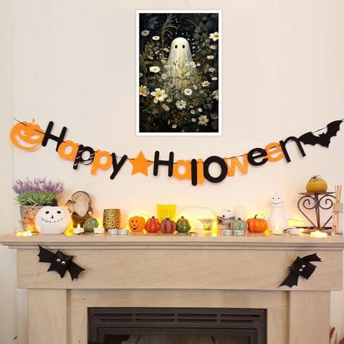 Floral Ghost Halloween Canvas Wall Art Print