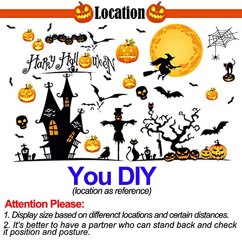 Spooky Halloween Wall Stickers: Witch, Bats & Pumpkin