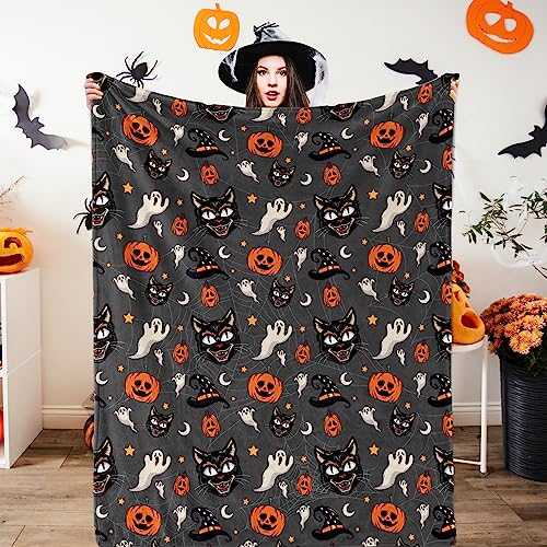 Cozy Pumpkin Fleece Throw Blanket for Halloween