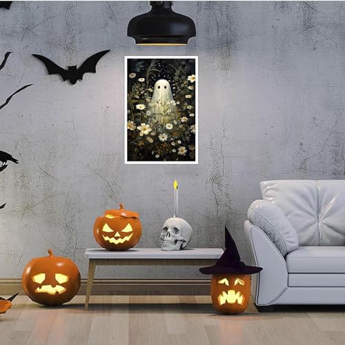 Floral Ghost Halloween Canvas Wall Art Print