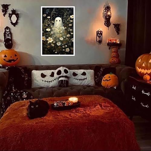 Floral Ghost Halloween Canvas Wall Art Print