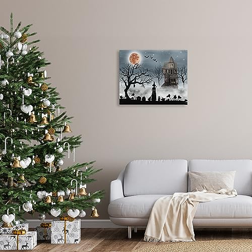 Witch Silhouette Full Moon Haunted House Canvas Art