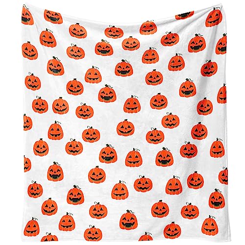 Orange Pumpkin Face Halloween Fleece Blanket 60"x50