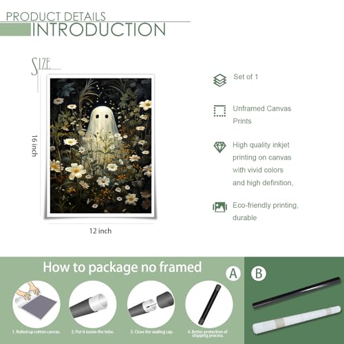 Floral Ghost Halloween Canvas Wall Art Print