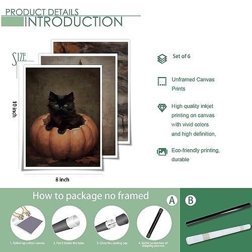 Vintage Halloween Wall Art Set: Black Cat & Ghost