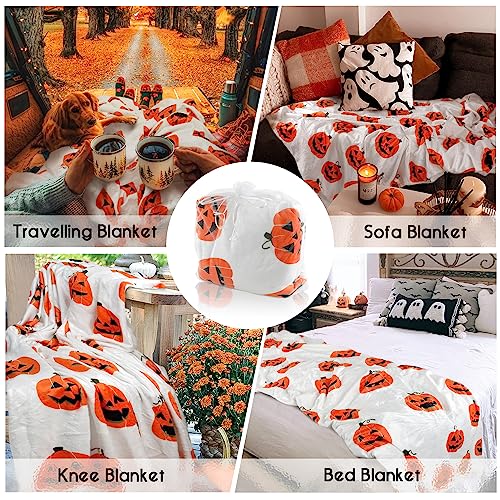 Orange Pumpkin Face Halloween Fleece Blanket 60"x50