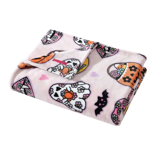 Retro Halloween Pink Plush Throw Blanket