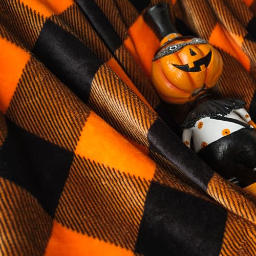 Cozy Orange Buffalo Plaid Halloween Throw Blanket
