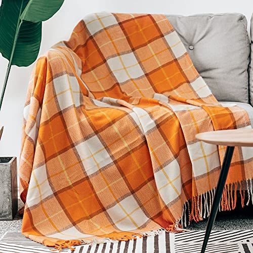 Cozy Orange Plaid Halloween Throw Blanket 50" x 60