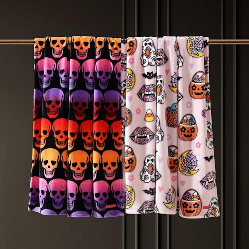 Retro Halloween Pink Plush Throw Blanket