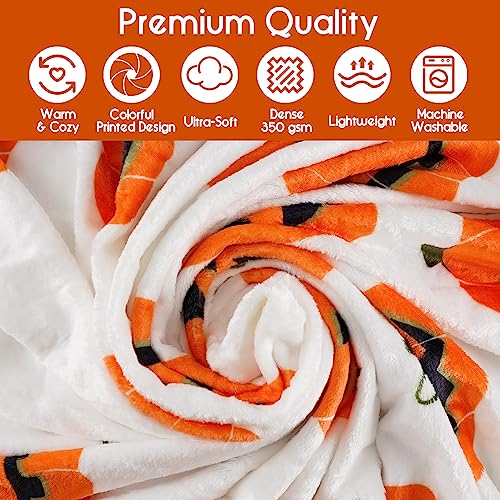 Orange Pumpkin Face Halloween Fleece Blanket 60"x50