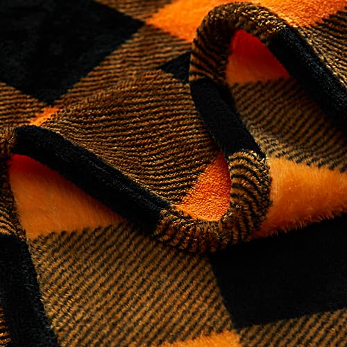 Cozy Orange Buffalo Plaid Halloween Throw Blanket