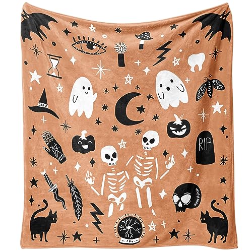 Kawaii Ghost Skeleton Halloween Throw Blanket 60"x50