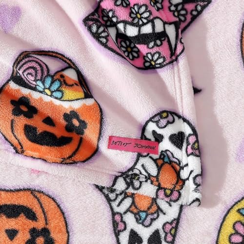 Retro Halloween Pink Plush Throw Blanket