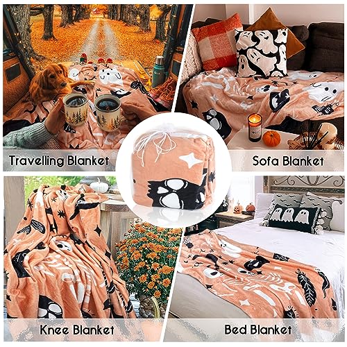 Kawaii Ghost Skeleton Halloween Throw Blanket 60"x50