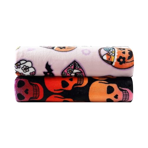 Retro Halloween Pink Plush Throw Blanket