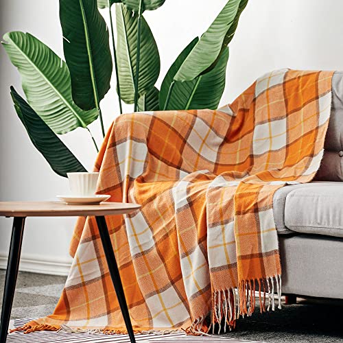 Cozy Orange Plaid Halloween Throw Blanket 50" x 60