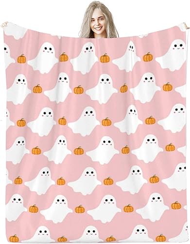 Cute Ghost Pumpkin Halloween Throw Blanket 40"x50