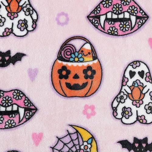 Retro Halloween Pink Plush Throw Blanket