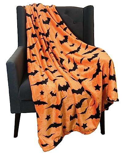 Halloween Velvet Fleece Blanket: Black Bats on Orange