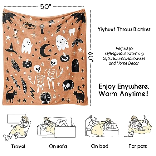 Kawaii Ghost Skeleton Halloween Throw Blanket 60"x50