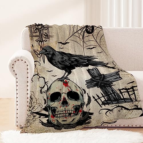 Vintage Skull Halloween Throw Blanket - Cozy Fleece