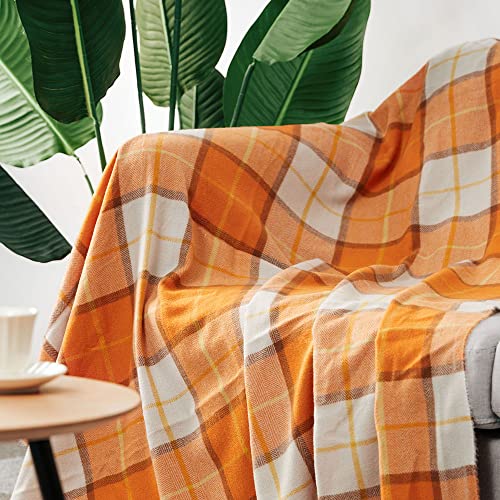 Cozy Orange Plaid Halloween Throw Blanket 50" x 60