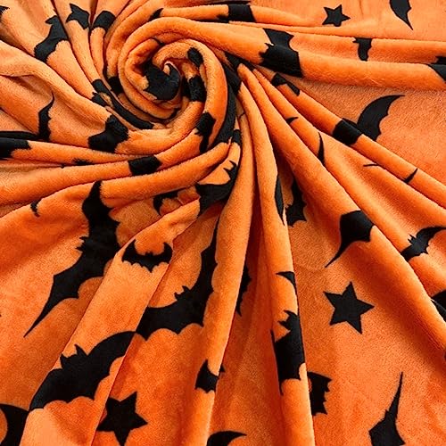 Halloween Velvet Fleece Blanket: Black Bats on Orange
