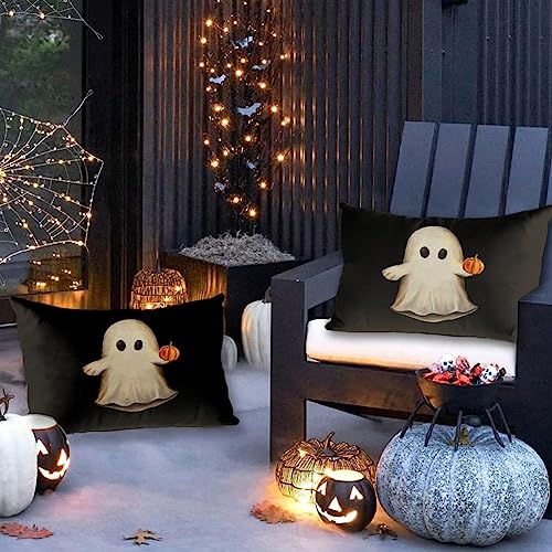 Spooky Ghost and Pumpkin Halloween Pillow Cover