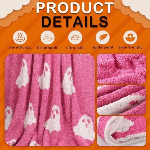Cute Pink Ghost Halloween Throw Blanket 50 x 60