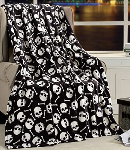 Plush Halloween Skull & Bones Throw Blanket