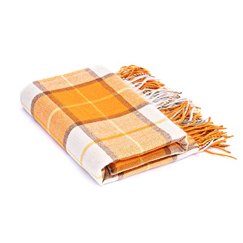 Cozy Orange Plaid Halloween Throw Blanket 50" x 60