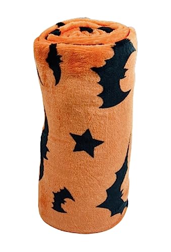 Halloween Velvet Fleece Blanket: Black Bats on Orange